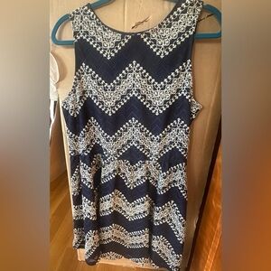 Xhilaration Dark Blue and White Embroidered Blouse